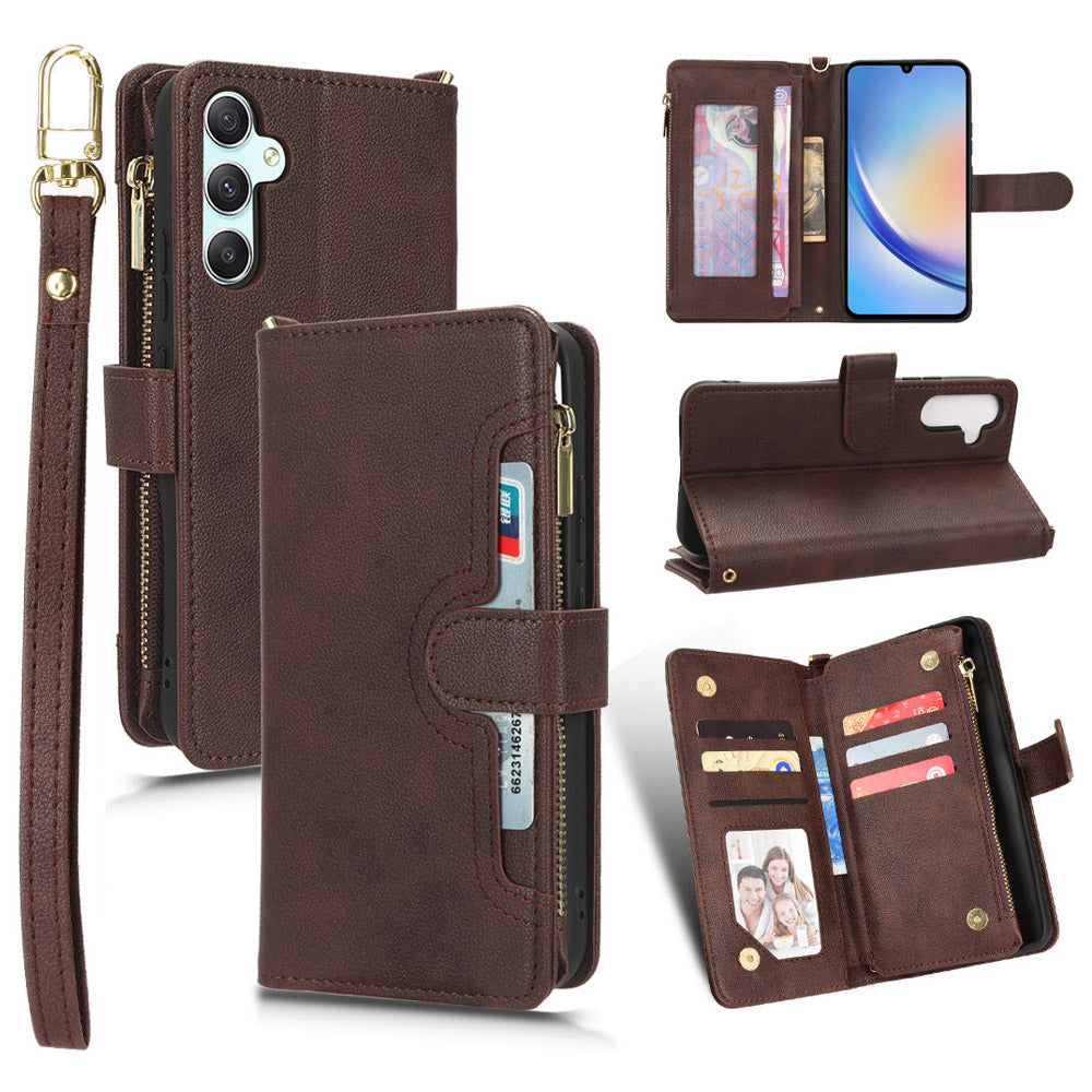 For Samsung Galaxy A34 5G Zipper Pocket Phone Wallet Case Cellphone Cover with 2 Straps For Samsung Galaxy A34 5G Zipper Pocket Phone Wallet Case Cellphone Cover with 2 Straps